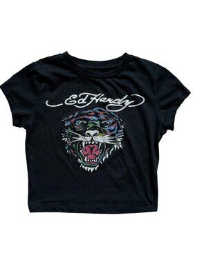 Ed Hardy Black Tiger Graphic Baby Tee S
